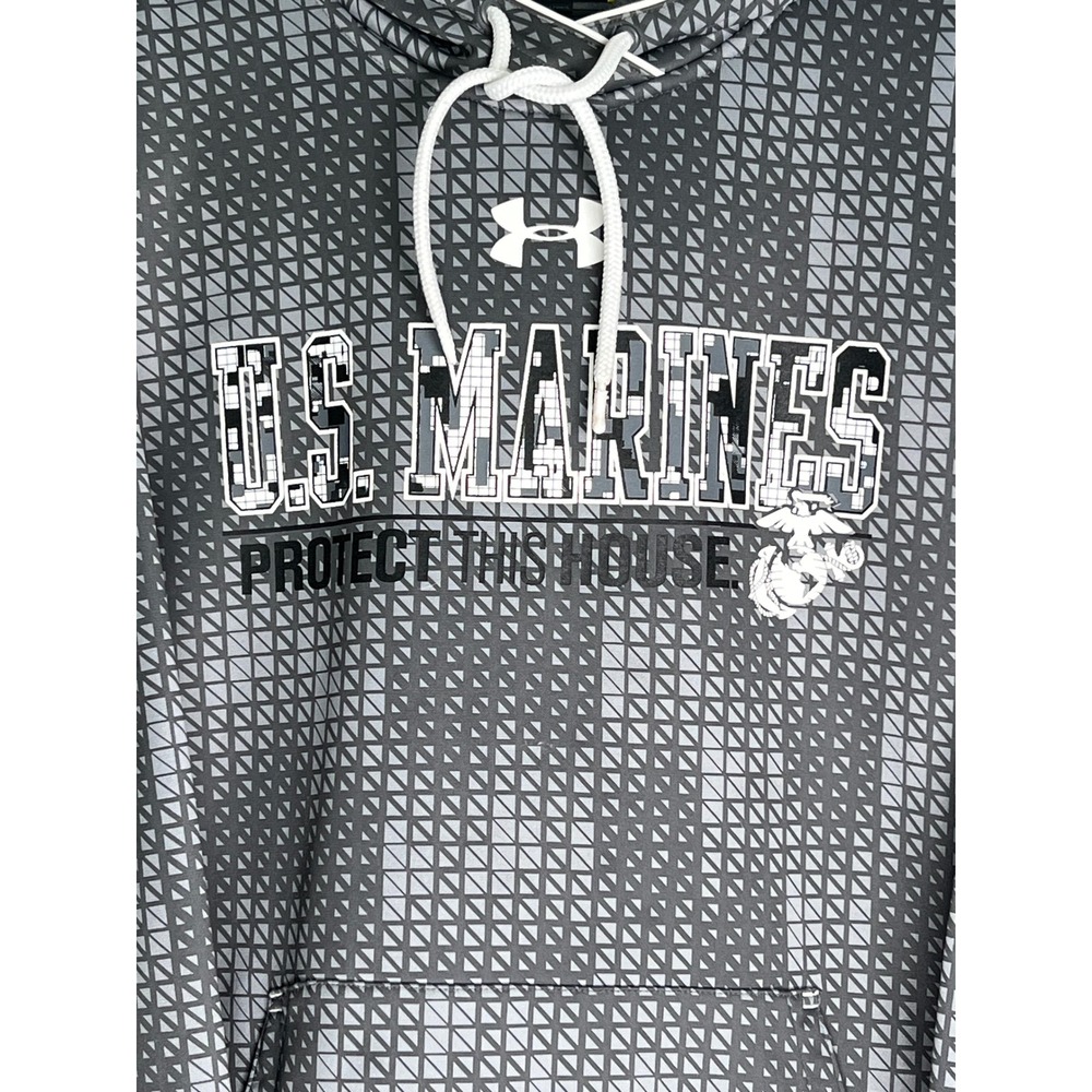 Under Armour Mens US Marines Protect This House Hoodie Gray Geometric LG Loose - Picture 2 of 7